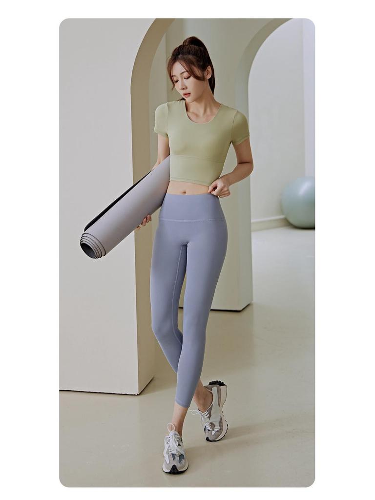 Yoga Slim Fit Criss-Cross Back Sports T-Shirt with Built-in Bra