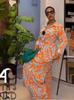 2024 Spring Women's Plus Size High Waist Wide Leg Printed Pants Set - Casual European & American Fashion