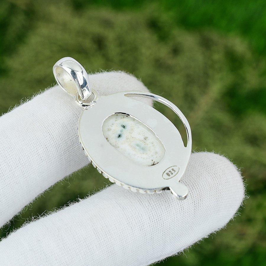 Solar Moss Opal Stone Bezel Engagement Daughter Anniversary Pendant 925 Silver