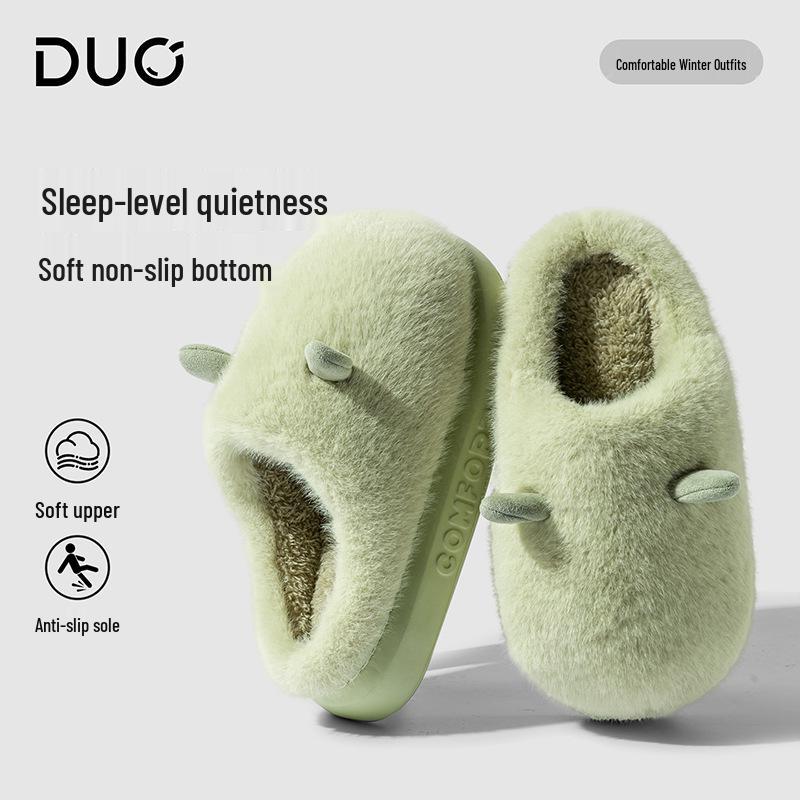 2025 Plush Cotton Thick-Soled Women s Winter Indoor Fur Slippers. 36/37 зелёный