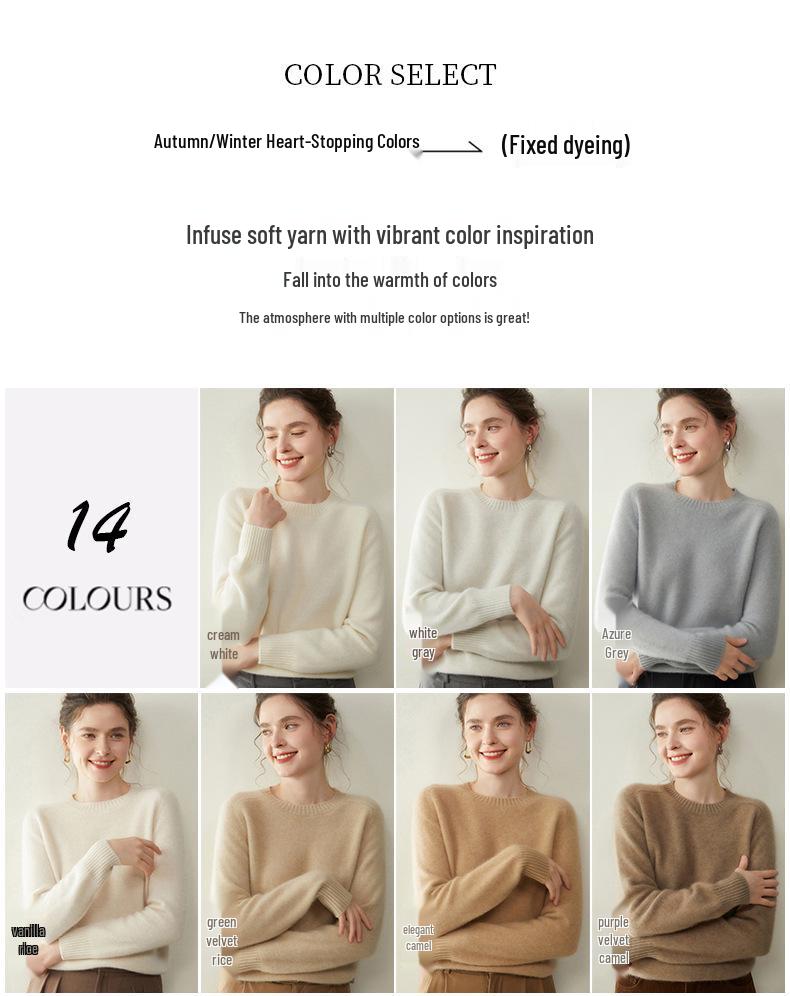 Damen Kaschmir Pullover mit Rundhalsausschnitt - Herbst/Winter Kollektion 2025, Sattelschulter, Verdickt, Uni-Farben, Lockere Passform, Figurschmeichelnde Strick-Basis.