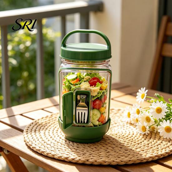 Leak-proof Salad Container Jar Side Open Leakproof Meal Prep Box Layered with Dressing Compartment Reusable Food-Safe Bowl for Travel Office