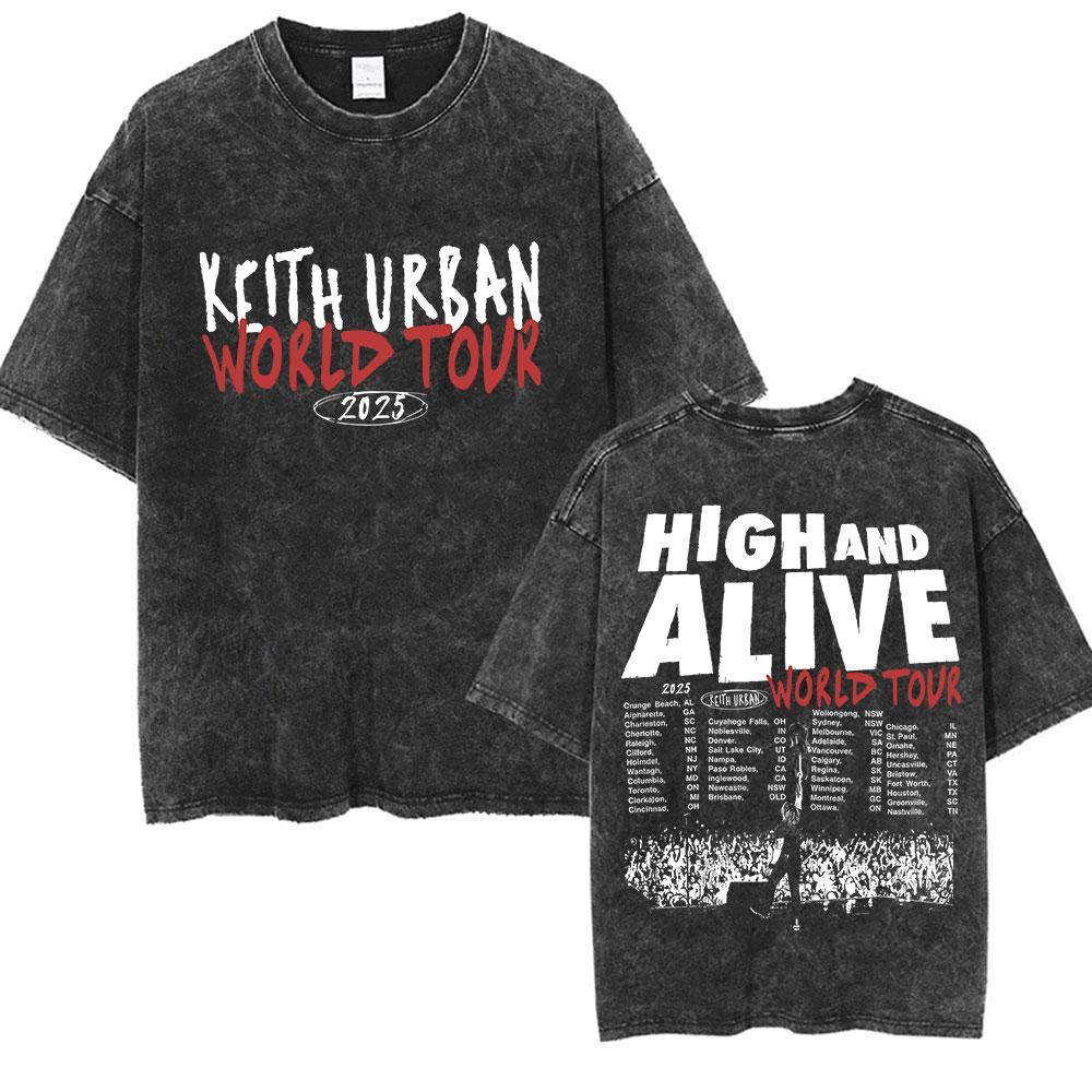Vintage Keith Urban Logo Washed T Shirt Mens Fashion Gothic Short Sleeve Tshirts Unisex Loose Clothing Oversized Tshirt