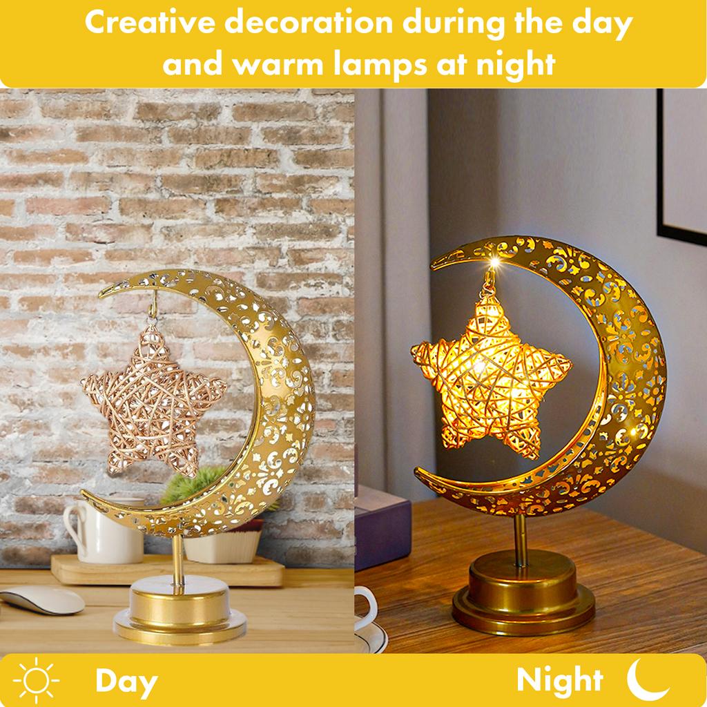 Ramadan LED Night Lights Wrought Iron Hollow Moon Festival Atmosphere Lamp Battery Powered Holiday Lighting Gifts Party Supplies