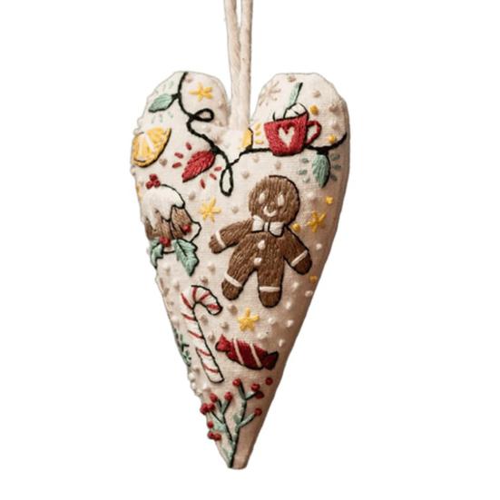 Vánoční ozdoba vyšívací sada ručně vyrobený přívěsek ve tvaru srdce DIY závěsná dekorace na stromek slavnostní party atmosféra potřeby