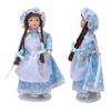 1:12 Dollhouse Ceramic Girl Figures Bendable Joints Girl Doll in Blue with Hood and Braids for Over
