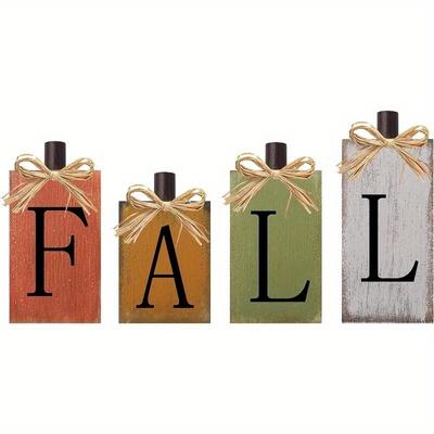 4 Pièces Décorations d'Automne pour la Maison Panneaux Thanksgiving Panneau de Table en Bois Panneau Bloc Ferme Vintage Récolte Automne Décoration d'Automne pour la Maison