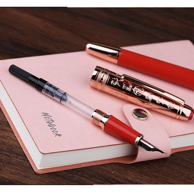 MoonMan P135 Fountain Pen, Fine Nib, Fu Character, Limited Edition Gift Box, Red Rose Gold Unisex