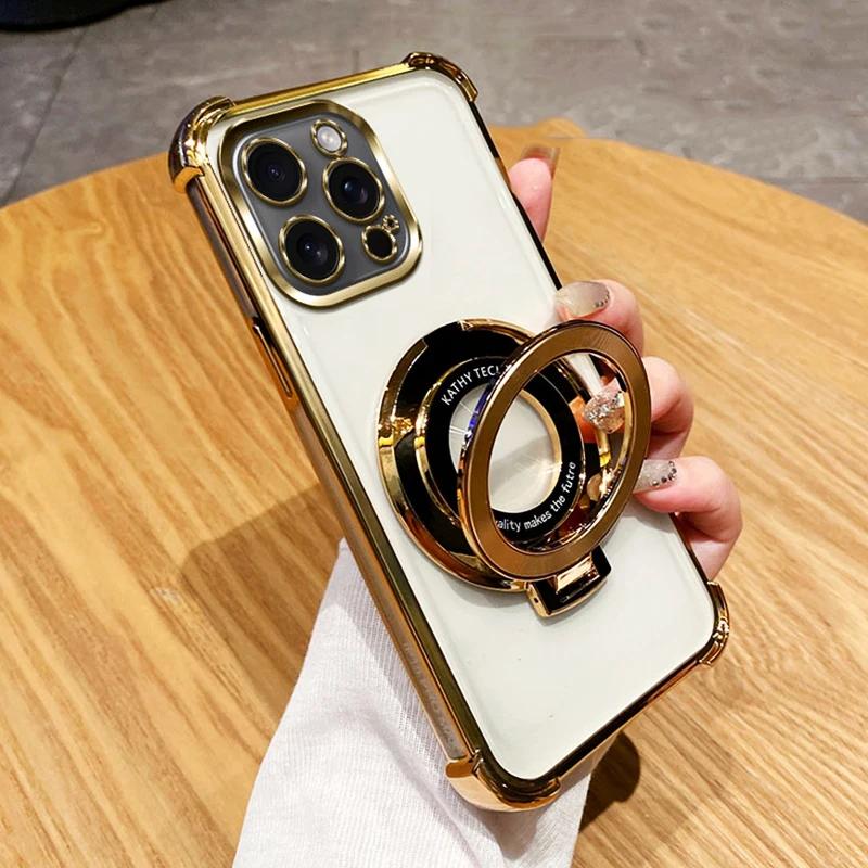 Shockproof Magnetic Bracket for Magsafe Clear Case for Funda vivo Y03 Y02 Y16 Y28 Y18 Y33S Y21S Y76 Y36 With Holder Stand Cover