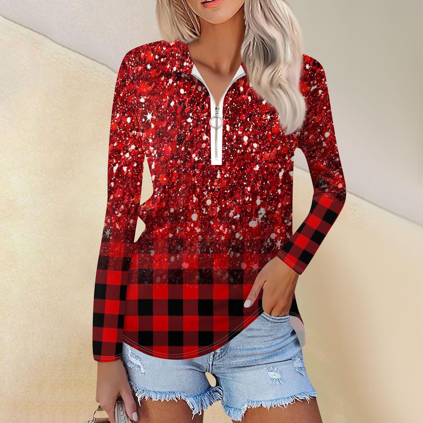 

Женская мода весна-осень повседневная принтованная молния V-образный вырез длинный рукав рубашка топы XL винный