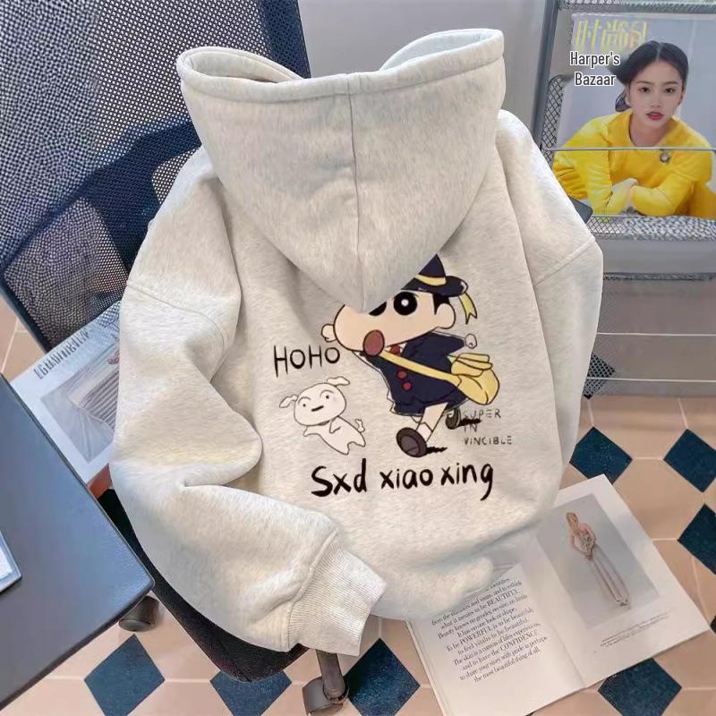Women's Plus Size Chic Cartoon Print Hoodie - Versatile, Stylish, and Perfect for Spring.