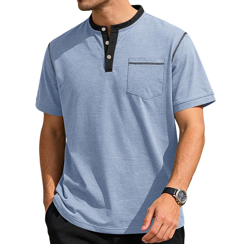 Herren Kurzarm Hemd mit Kragen Colorblock Lässig