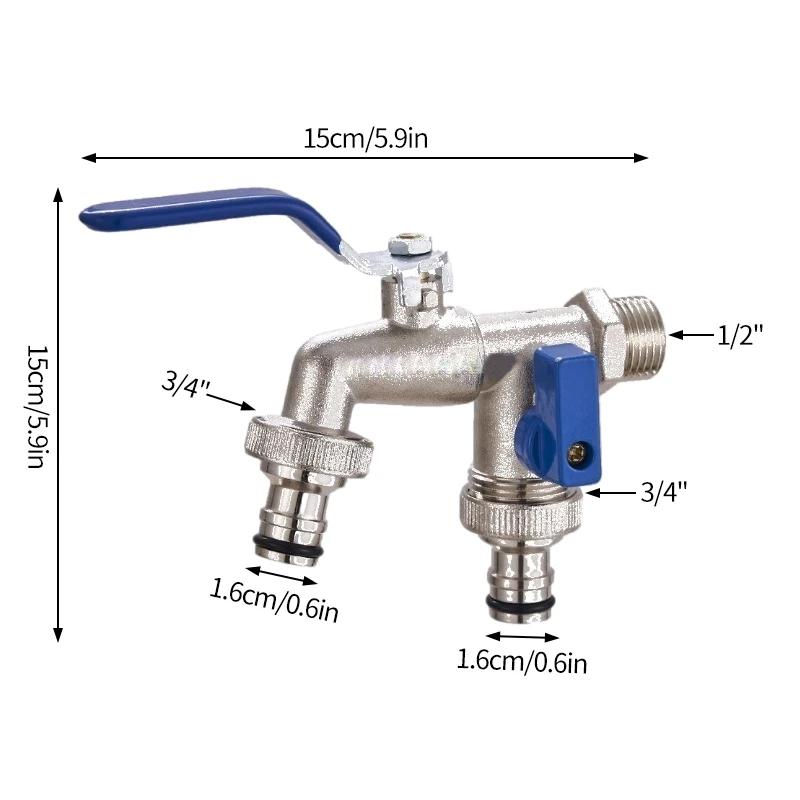 Outdoor Faucet with Double Outlet 1/2'' 3/4'' Water Splitter Connector Faucet Outside Spigot Water Tap for Garden Hose