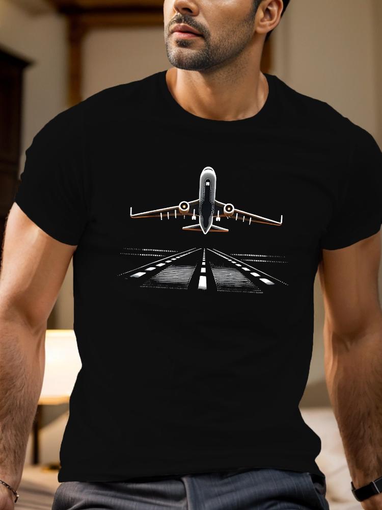 Summer cotton printed men's T-shirt with airplane pattern short sleeve casual T-shirt.