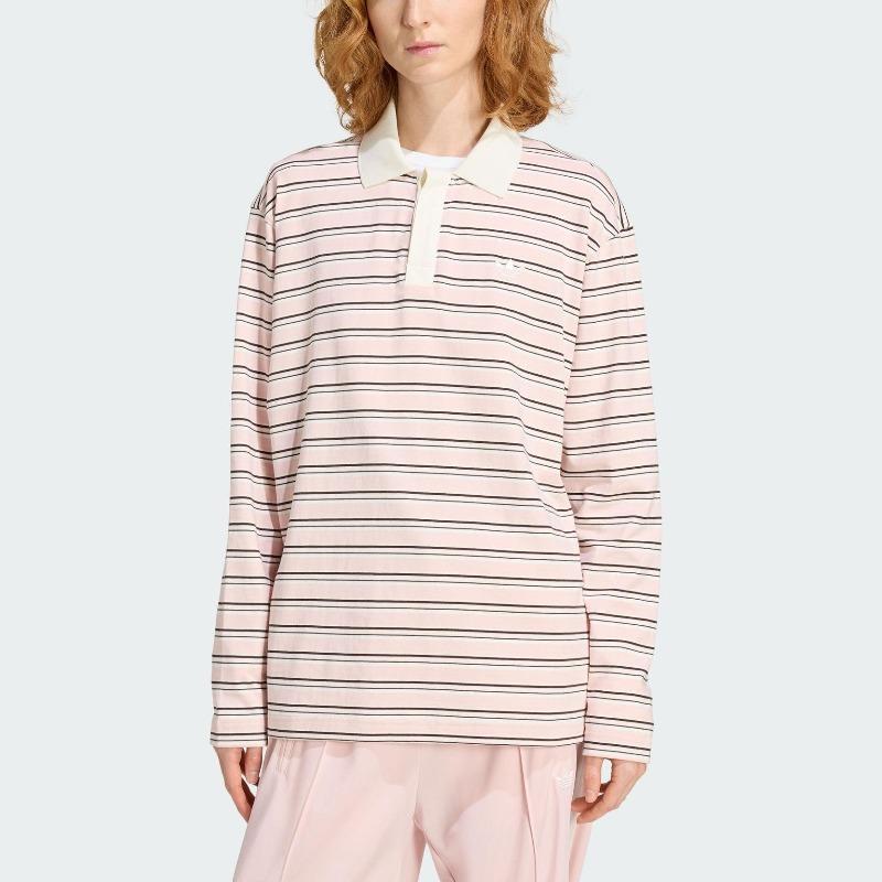 Adidas Originals Striped Oversized Long Sleeve Polo Shirt Women Tops KU8351