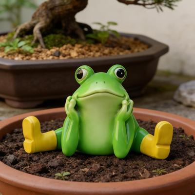 Sitting Frog Statue Resin Frog Stretching His Legs Ornament Garden Frog Figurine for Outdoor Indoor Plant Pot Desk Shelf Decoration