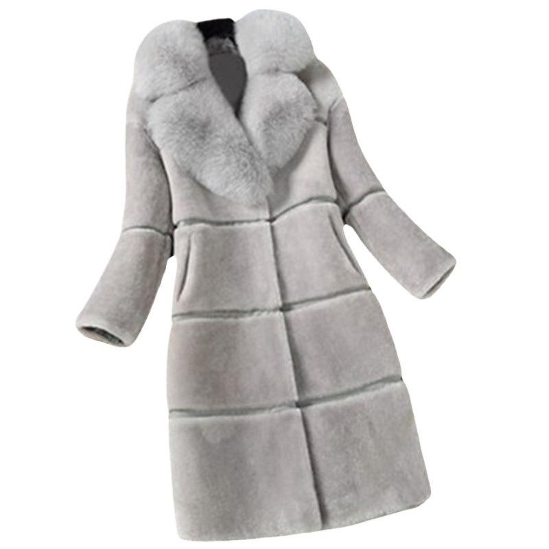 Sheep shearing autumn and winter new product splicing fur integrated medium and long imitation fox fur collar coat fur coat