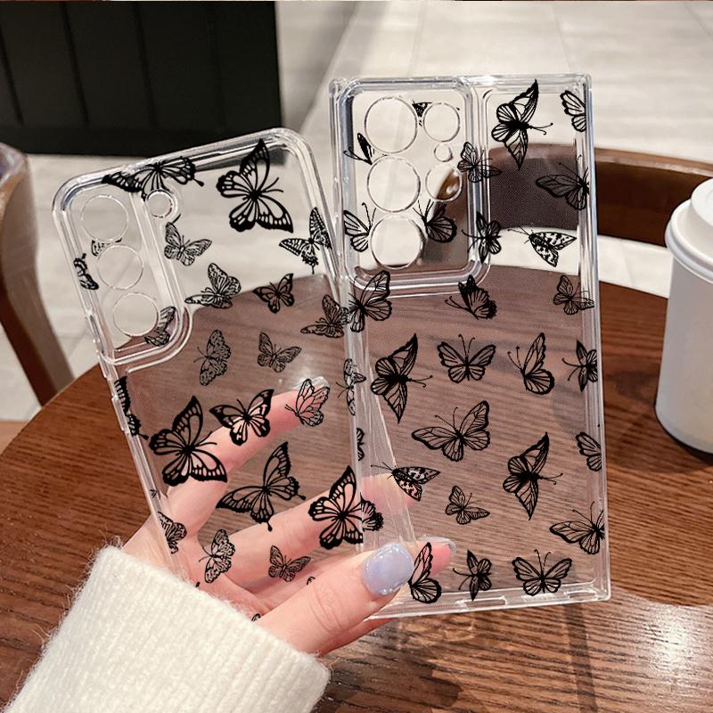 Simple Butterfly Pattern Phone Case For Samsung Galaxy S26 S25 S24 S23 Ultra S22 Plus S24 S21 FE S25 Edge Transparent Soft Cover