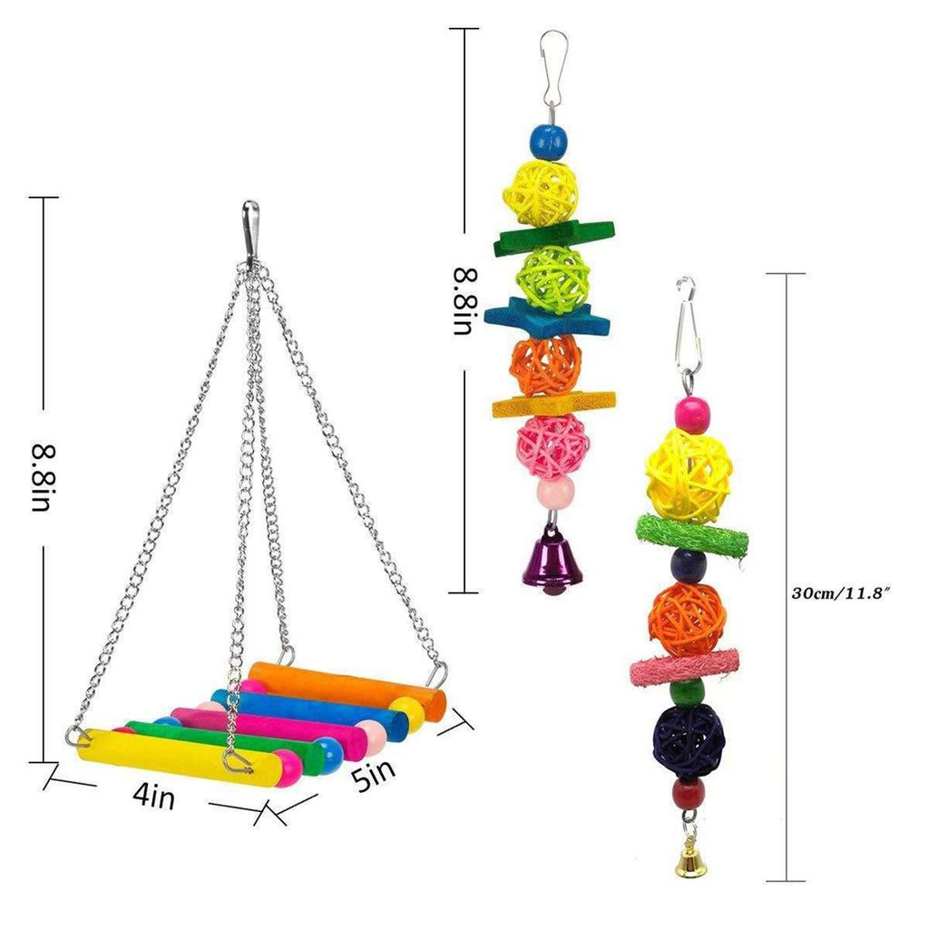 6pcs Bird Parakeet Cage Chewing Toy Ladders Swing Colorful Hanging Bell Pet Cockatiel Toys For Macaws Parrots