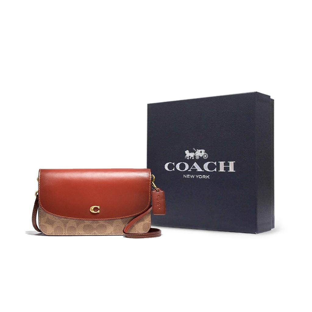 Coach Hayden 20 Classic Monogram Flap Canvas And Leather Crossbody Bag Small Women bags Brass Brown Rust C5362-B4NQ4