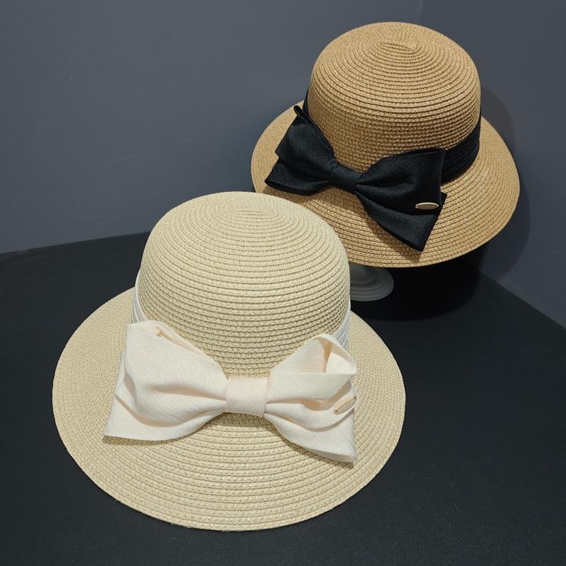 Nový Hepburn styl slaměný tkaný ležérní elegantní baret s mašlí dámský cestovní módní všestranný klobouk typu 'basin' slunečník slaměný klobouk