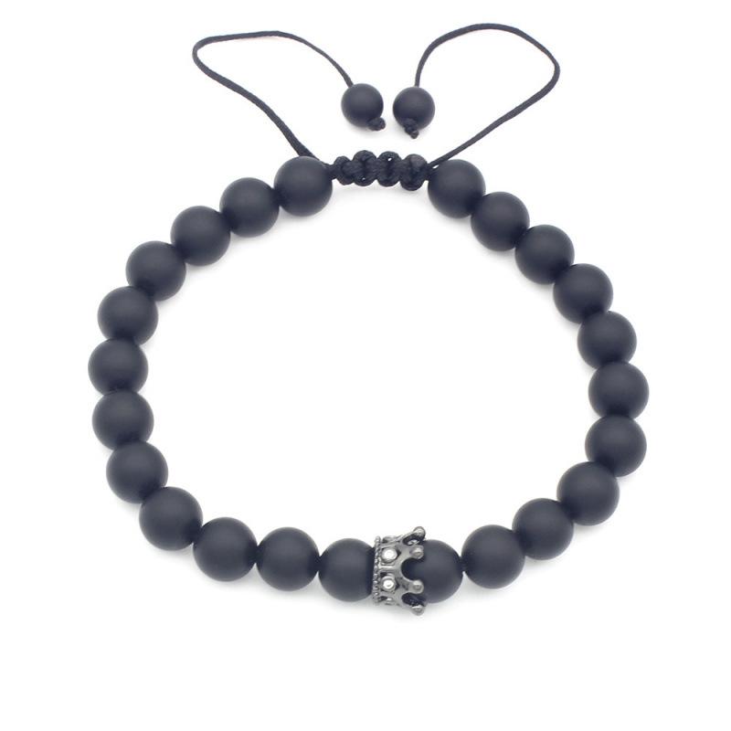 Frosted Black Agate Crown Bracelet with Micro-inlaid Zirconia