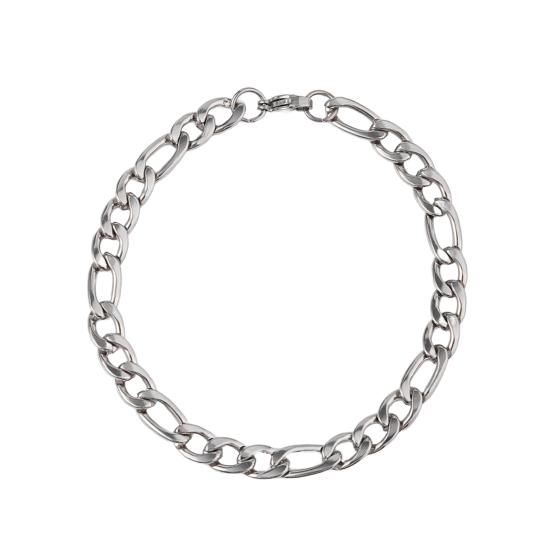 Men Bracelet Thick Hollow Chain with Lobster Clip Solid Color Polished Stainless