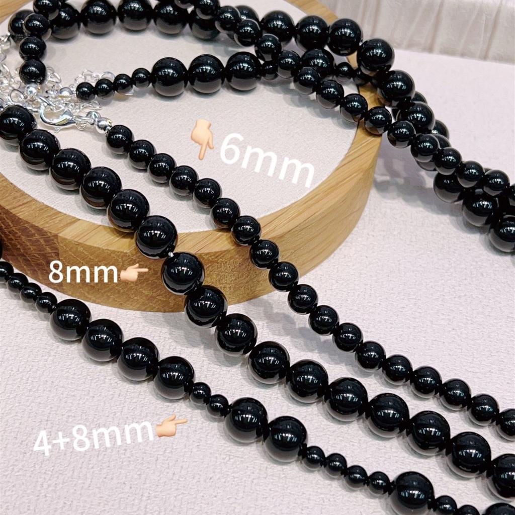 Black Pearl-style classic French high-end niche black agate necklace, collarbone chain, understated and simple