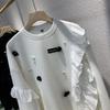 Ruffle Edge Patchwork Thin Sweater Women's Autumn New Heavy Industry Pearl Flower Loose Casual All-match Classic Top