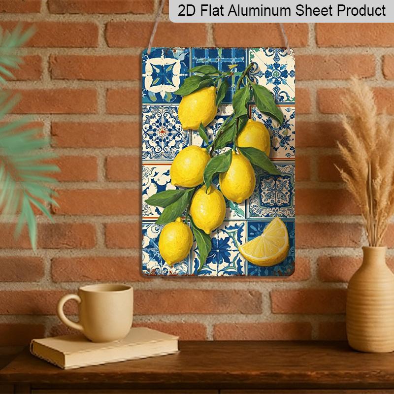 2D Flat, Vintage Lemon Art Motif Aluminum Sign, 8*12 Inches Wall Decor for Living Room, Patio, Garage, Club, Restaurant, Cafe, for Man Cave - Modern