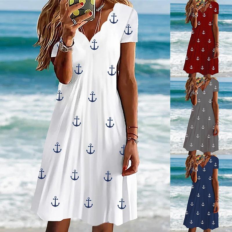 Women's Fashion Summer Spring Short Sleeve V-Neck Casual Dresses