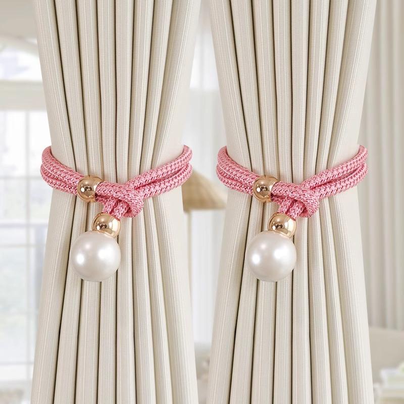 2Pcs Pearl Curtain Tiebacks, Curtain Pearl Tiebacks, Decorative Fixings, Rope Curtain Tiebacks No Punch Adjustable Pull-Outs