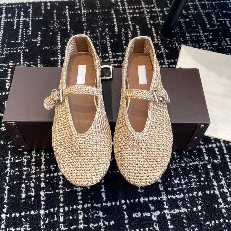 New woven hemp rope one-word buckle ballet shoes women's flat comfortable Mary Jane women's single shoes
