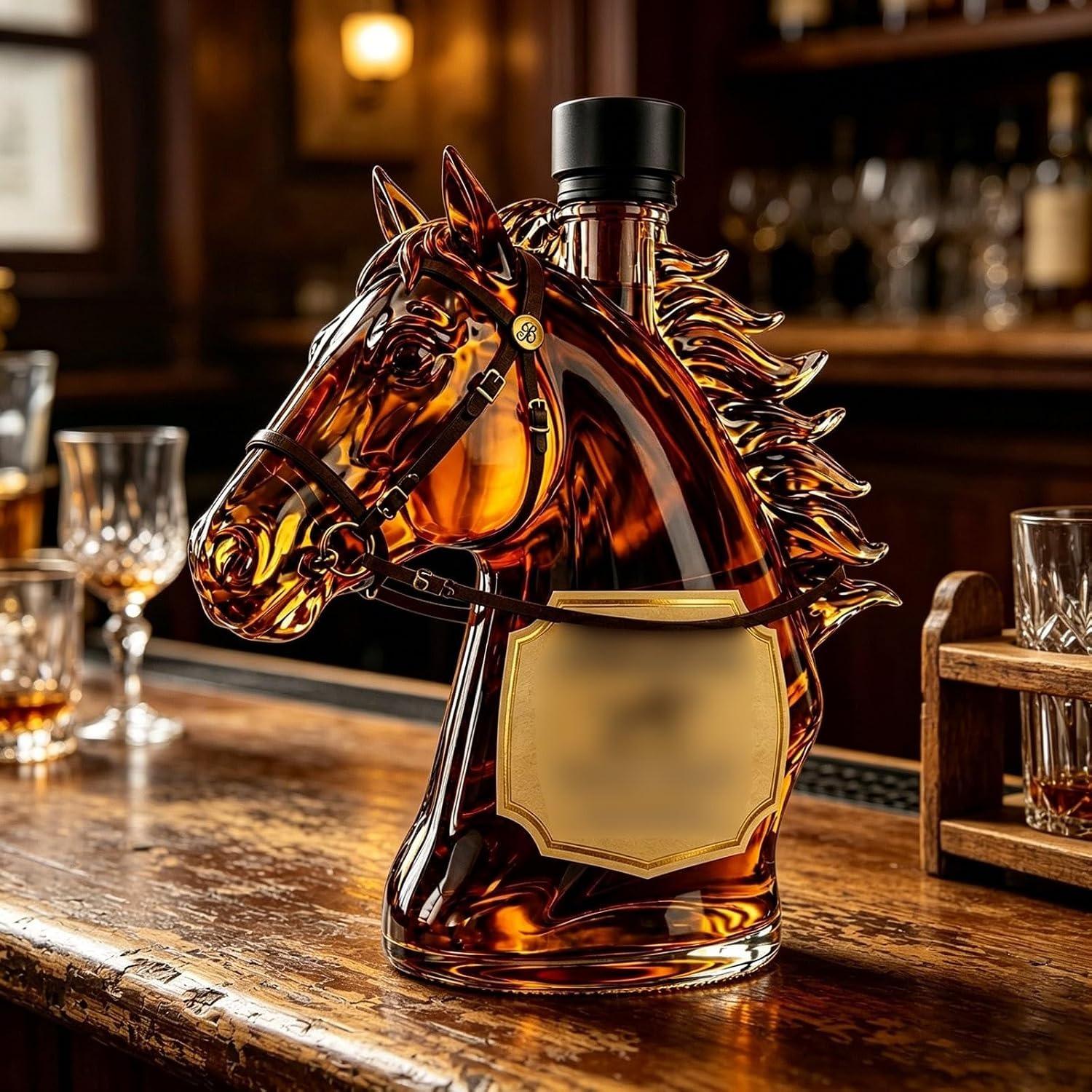 350ml Whiskey Decanter - Horse Head Shape Whiskey and Wine Decanter for Men, Husbands & Bourbon Lovers, Personalized Clear Glass Animal Whiskey 1PCS
