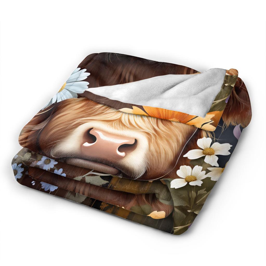 Soft Blankets Kids Adult Decorative Highland Cow Themed Throw Blanket  Flannel Bedspread For Couch Bed Funny Sofa Bed Cover