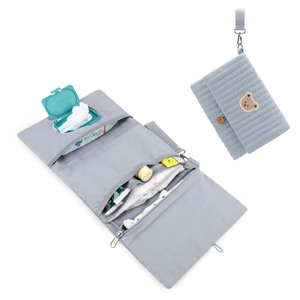 Multifunctional Baby Travel Diaper Bag Easy Attachable To Strollers Compact Foldable Design With Bear Embroidery