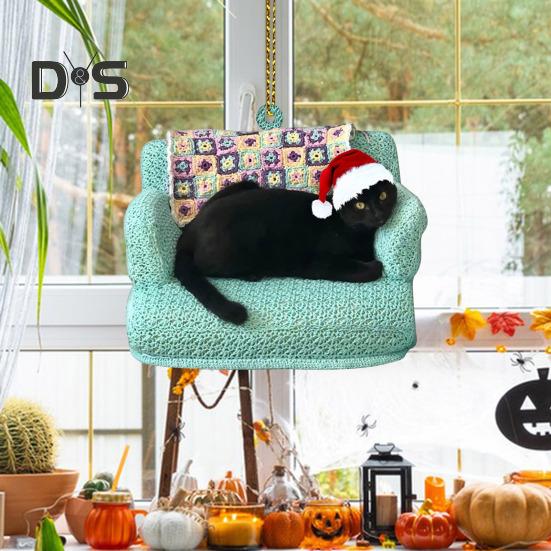 Christmas Cat Pendant Cartoon Cat with Santa Hat Ornament 2D Flat Acrylic Christmas Tree Decoration Cat Keepsake for Home Car Tree Decor