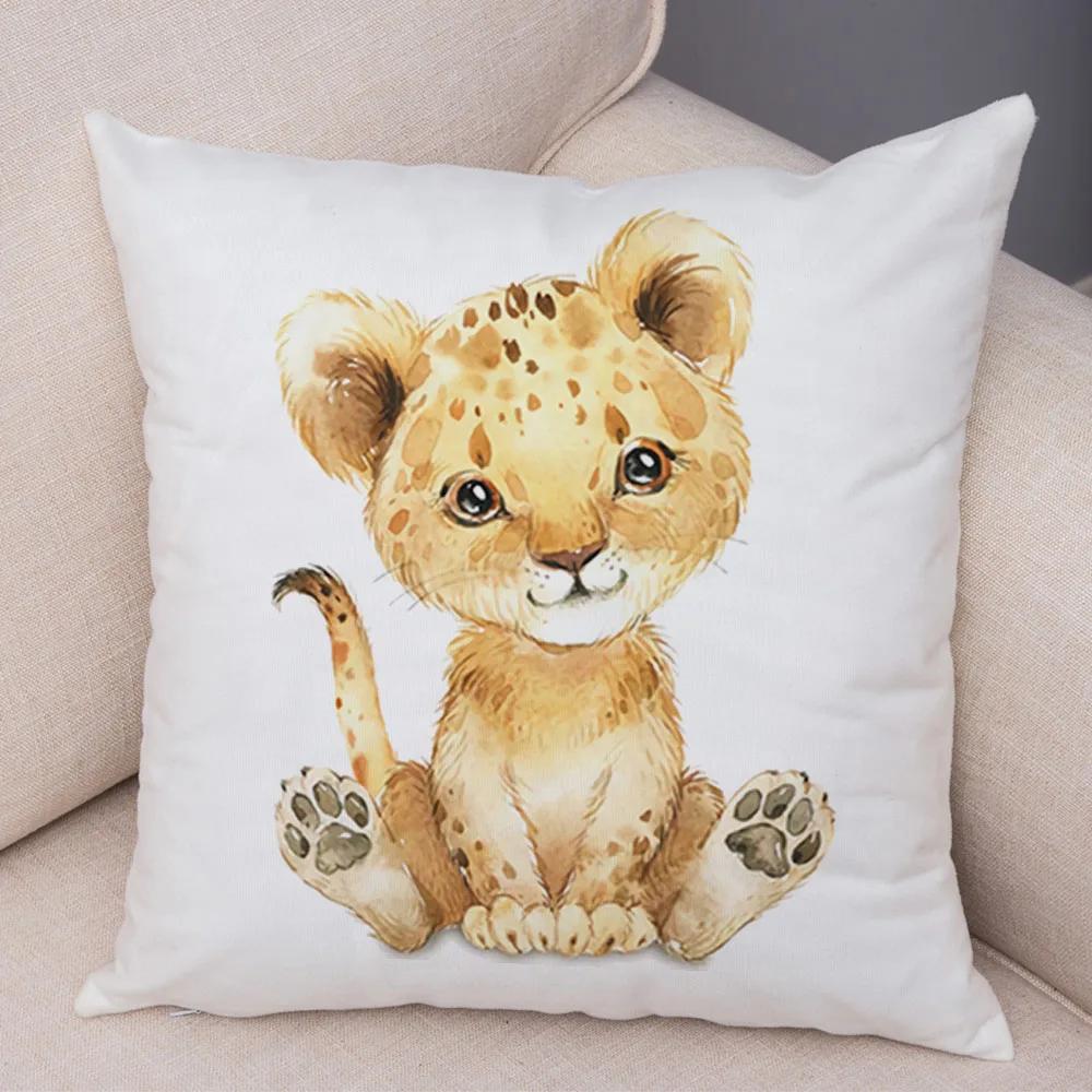 Watercolor Cute Animal Cushion Cover Sofa Home Decor Zebra Giraffe Hippo Monkey Lion Fox