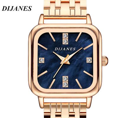 Reloj cuadrado de acero inoxidable a la moda para mujer, reloj de cuarzo con diamantes de oro rosa y novia para el Día de San Valentín