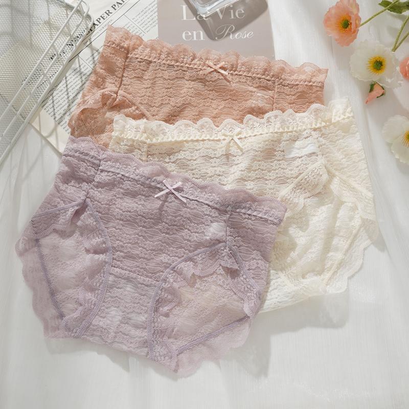 Women's Sexy Lace Briefs Hollow Out Transparent Panties Female Breathable Underpants