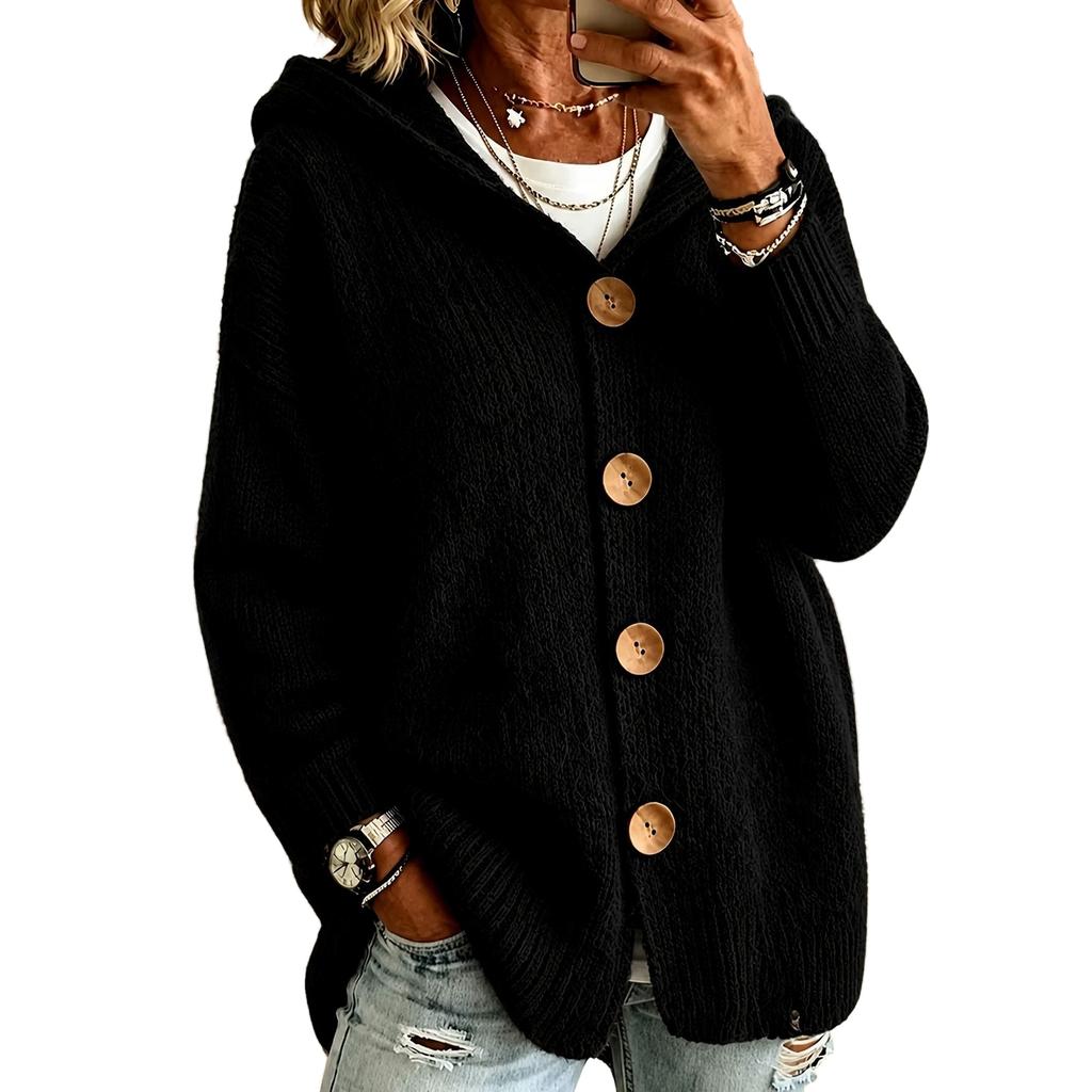 Cardigan Maglione con Cappuccio da Donna a Maglia, Colore Casual Manica Lunga Capospalla per Autunno Inverno