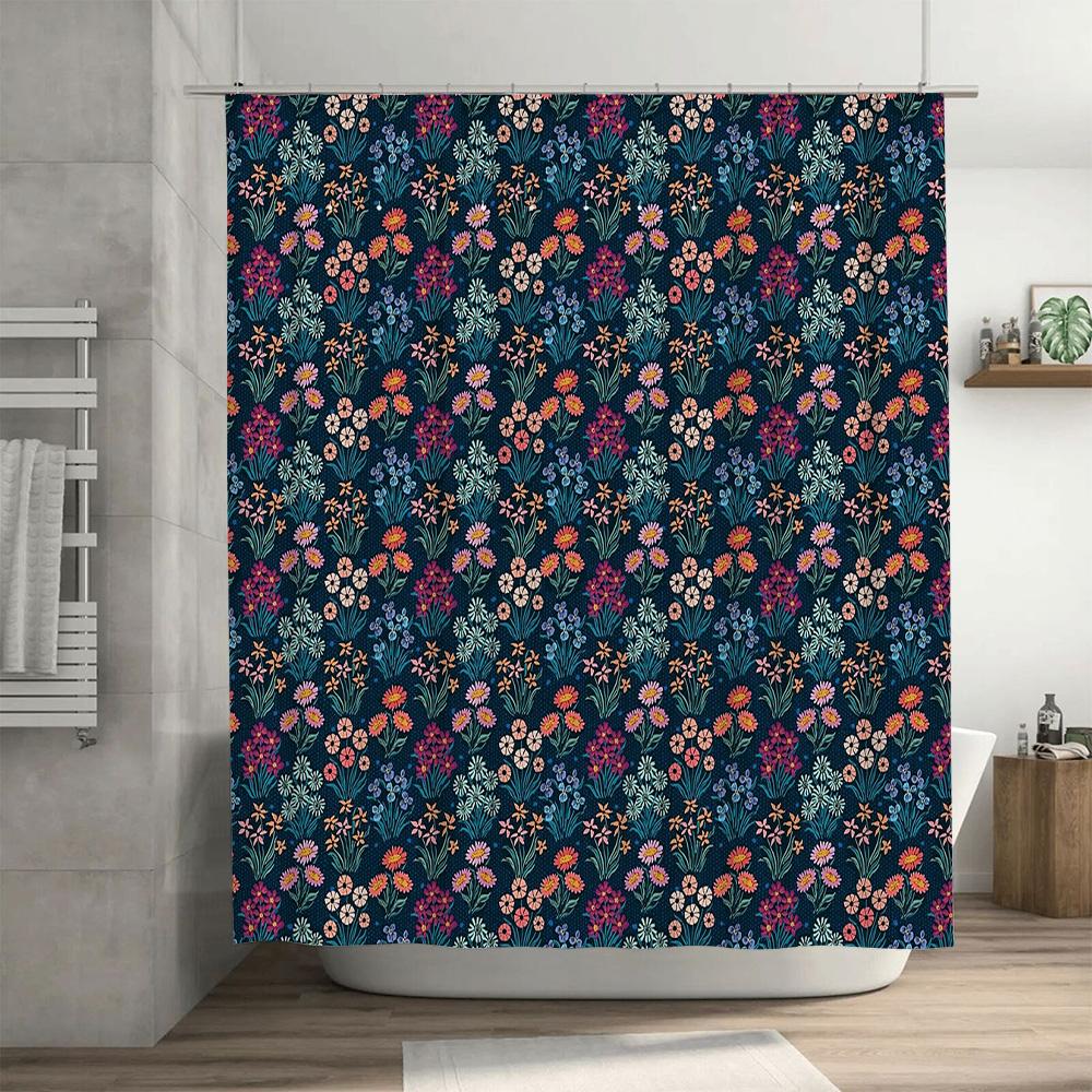 Floral Shower Curtain Botanical Print Nature Theme Bathroom Decor Vintage Style Waterproof Fabric Liner For Spa