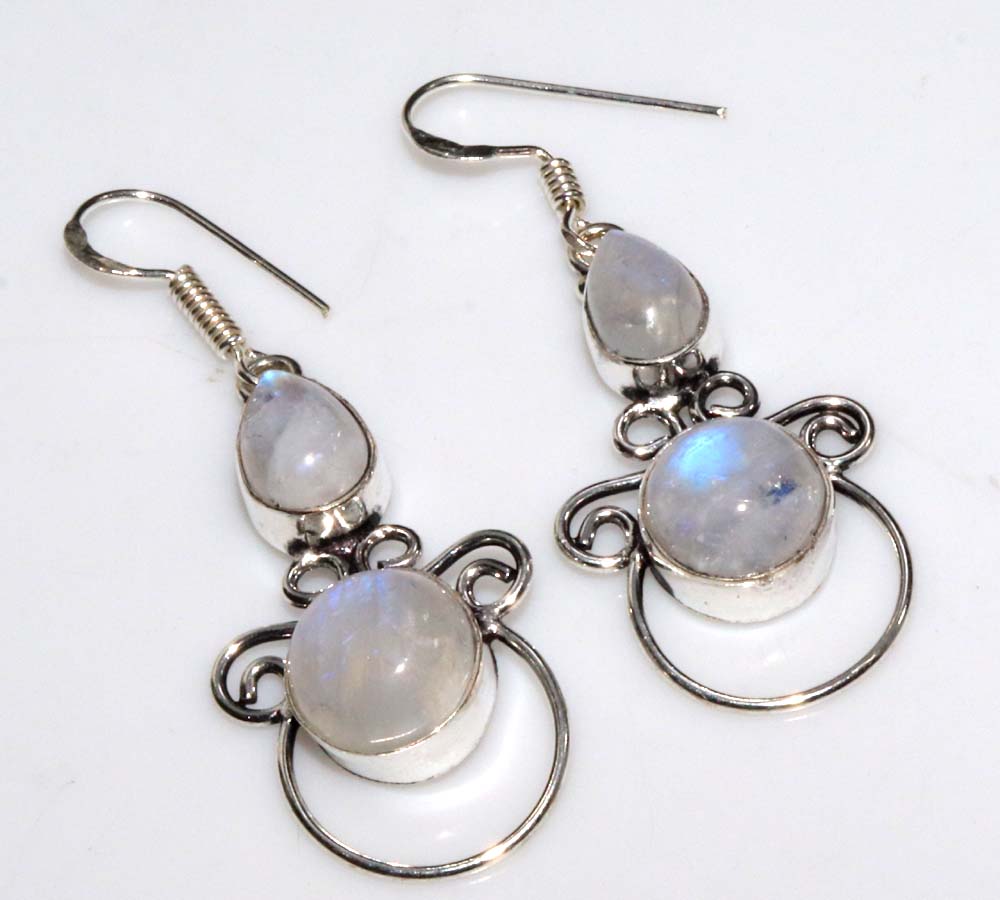 Exclusive Rainbow Moonstone 925 Silver Plated Earrings 2.1" Most Beautiful y0G80