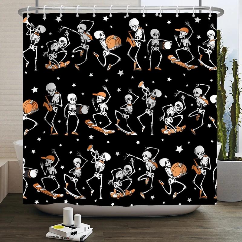 Floral Skull Shower Curtain Mushroom Gothic Halloween Bathroom Decor Curtain Skeleton Butterfly Vintage Artwork Bathtub Curtain