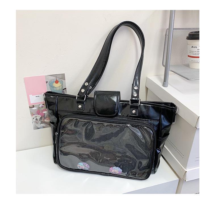 Japanese-Style Large Capacity Transparent PU Multi-Use Backpack, Crossbody & Handbag with Anime Badge