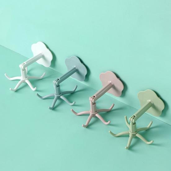 Storage Hook Punch-free 360 Degree Rotation 5 Hooks Wall Hanging Hook Towel Rack Kitchen Organizer for Bathroom