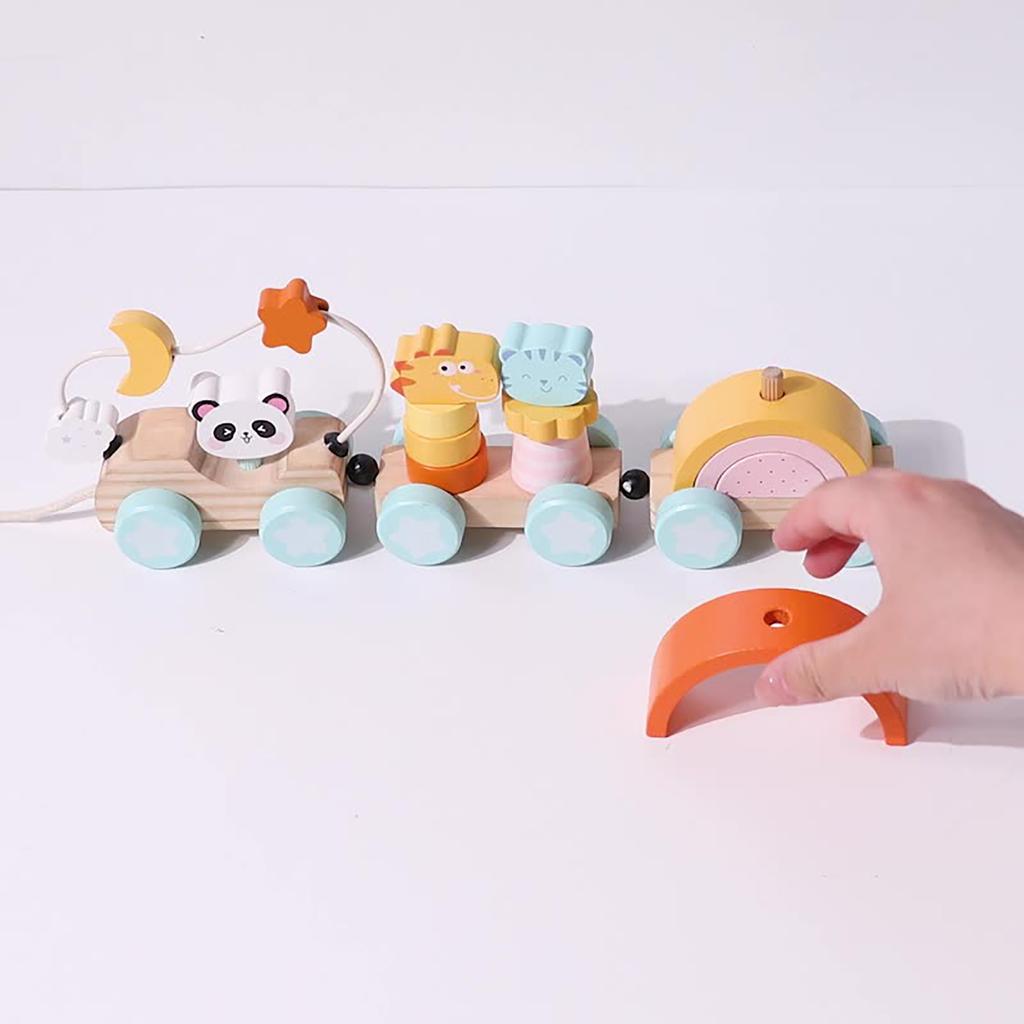 Animal Three-section Pull Train Early Childhood Education Stacking Game Ring Column Matching Hand-eye Coordination Educational Toy