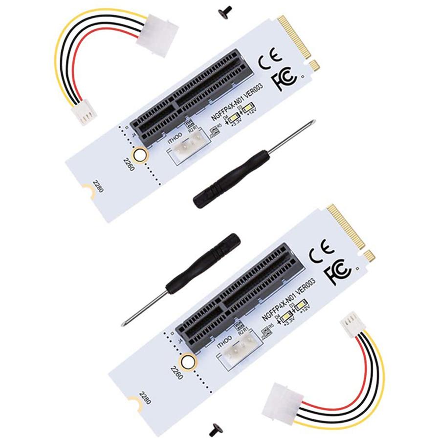 

M.2 Key M NGFF to PCI-E 4X Adapter Card, 4 PIN Power Cable (2 Pack)