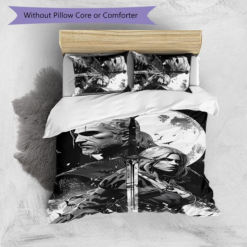 3pcs The W-Witcher 3 Wild Hunt GAME pattern bedding set duvet cover set includes duvet cover &pillowcases, perfect all season bedroom decoration & gi