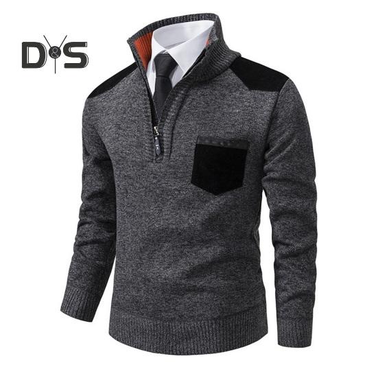 Podzim Zima Muži Svetr Zip Stojáček Límec Dlouhé Rukávy Pletený Pulovr s kapsou na hrudi Slim Fit Teplý Středně Délka Běžné Denní Top